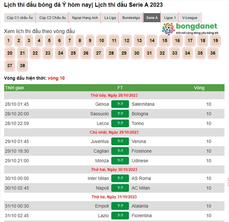Lịch thi đấu bóng đá Ý hôm nay| Lịch thi đấu Serie A 2024