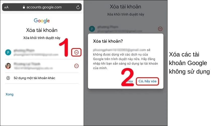 Cách xóa tài khoản Google trên điện thoại Android, iPhone