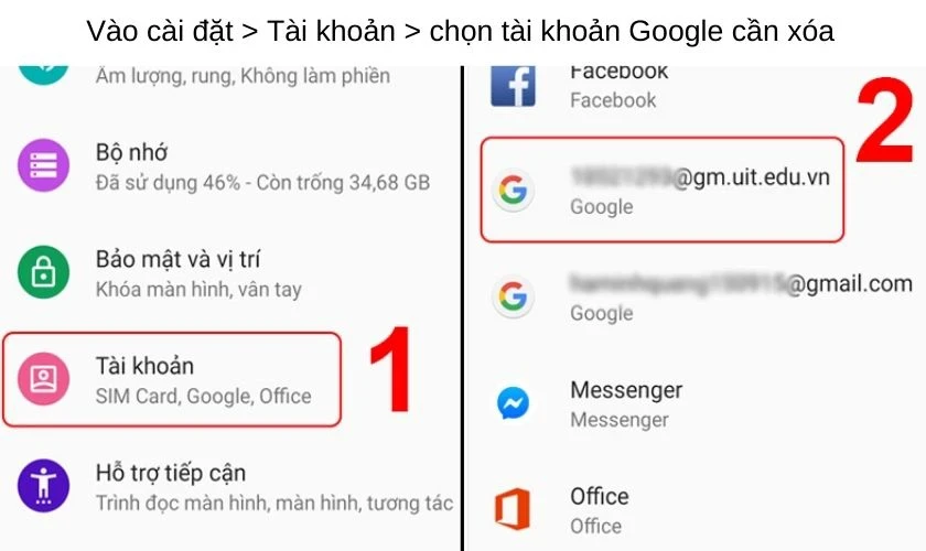 Cách xóa tài khoản Google trên điện thoại Android, iPhone